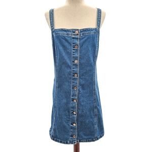 GAP Denim Button Front Square Neck Mini Dress Women's XL Blue Jean